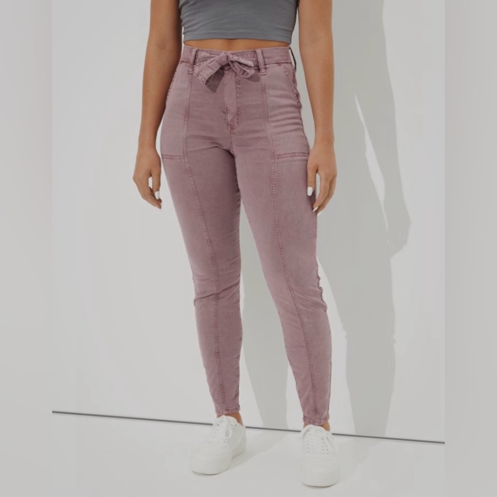 EUC American Eagle Outfitters AEO Tie Front Pink Jean Jeggings